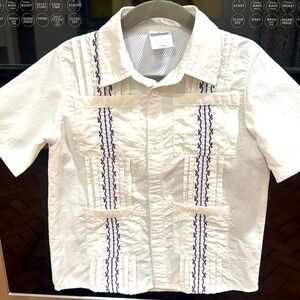 Blue Quail - Boys Guayabera- White & Purple Short Sleeve Shirt - Size: 4T